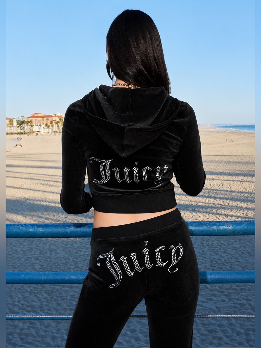 NWT JUICY COUTURE OG SMALL BLING VELOUR SET BLACK